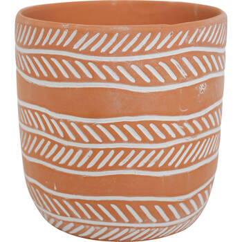 LVD Terracotta Ceramic Decorative Planter Pot Rows 13.5x13cm Natural