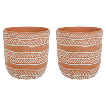 2PK LVD Terracotta Ceramic Decorative Planter Pot Rows 13.5x13cm Natural