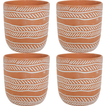 4PK LVD Terracotta Ceramic Decorative Planter Pot Rows 13.5x13cm Natural