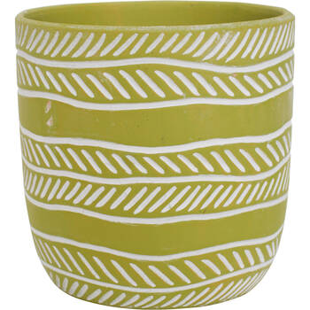 LVD Terracotta Ceramic Decorative Planter Pot Rows 13.5x13cm Lime