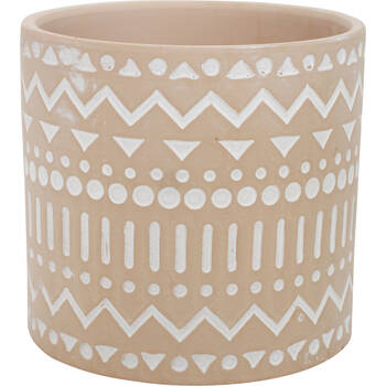 LVD Terracotta Ceramic Decorative Planter Pot Tribal 13.5x12.5cm Latte