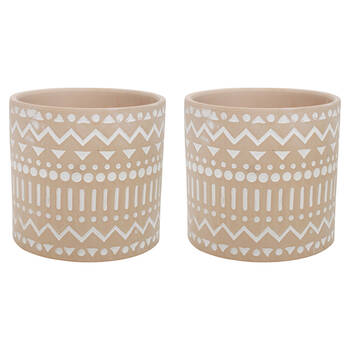 2PK LVD Terracotta Ceramic Decorative Planter Pot Tribal 13.5x12.5cm Latte
