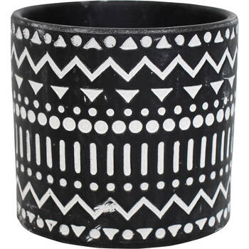 LVD Terracotta Ceramic Decorative Planter Tribal 13.5x12.5cm Black/White