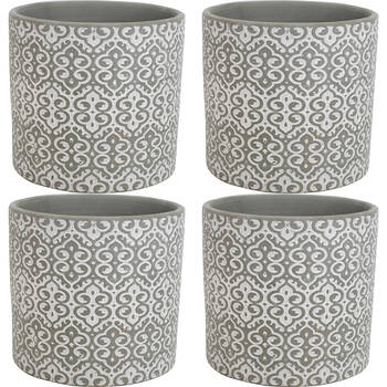 4PK LVD Terracotta Ceramic Decorative Planter Scroll 13.5x12.5cm Grey
