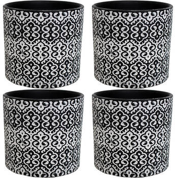 4PK LVD Terracotta Ceramic Decorative Planter Scroll 13.5x12.5cm Black/White