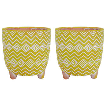 2PK LVD Terracotta Ceramic Outdoor Planter Pot Large 16x16cm Funky Green