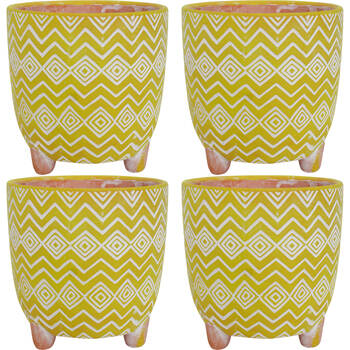 4PK LVD Terracotta Ceramic Outdoor Planter Pot Large 16x16cm Funky Green