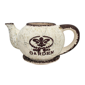 LVD Ceramic 24cm Garden Teapot Planter w/ Plate - White
