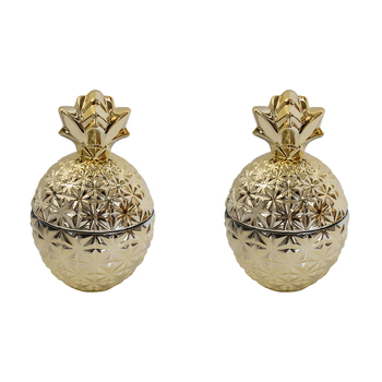 2PK LVD Glass Pine Trinket Box Storage Decor Round 14cm - Gold