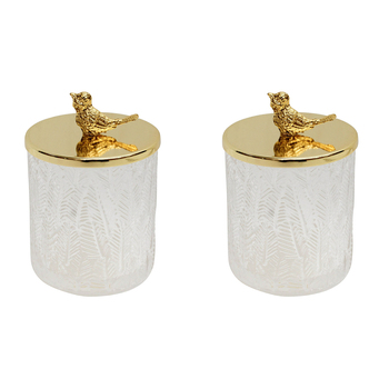 2PK LVD Glass Trinket Box Storage Decor Round 13cm - Bird Clear