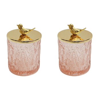 2PK LVD Glass Trinket Box Storage Decor Round 13cm - Bird Oasis