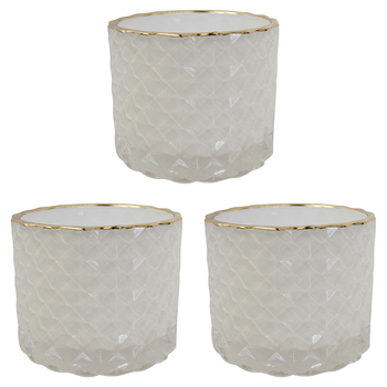 3PK LVD Glass Votive Candle Holder Storage 7cm - Dime White