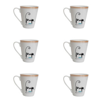 6PK LVD Ceramic Coffee Mug Cat Tails Home/Kitchen Drinkware 12cm Assorted