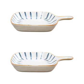 2PK LVD Dash Ceramic 23cm Serving Plate Dish w/ Handle Square - White