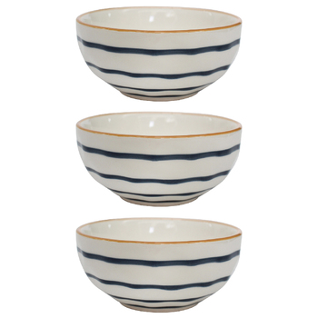 3PK LVD Ceramic 11.5cm Dip Bowl Stripe Round Dinnerware - White