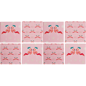 2x 4pc LVD Coasters Xmas Flamingos Decorative Barware/Serveware Home Kitchen