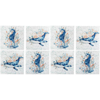 8pc LVD Ceramic Coasters Table Protector Square 9x9cm - Ocean Animals