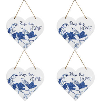 4PK LVD Ceramic Heart Bless Home Hanging Decorative Sign 22x19.5cm Blue/White
