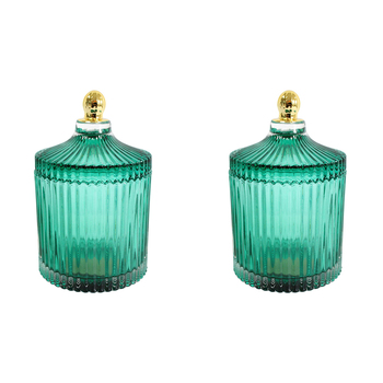 2PK LVD Glass Trinket Box Storage Decor Round 16cm - Theo Azure