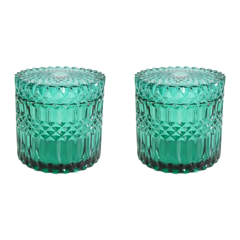 2PK LVD Glass Trinket Box Storage Decor Round Vers Large 10.5cm - Azure