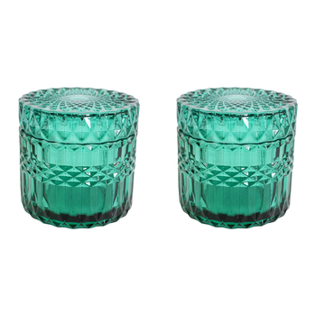 2PK LVD Glass Trinket Box Storage Decor Round Vers Small 9cm - Azure