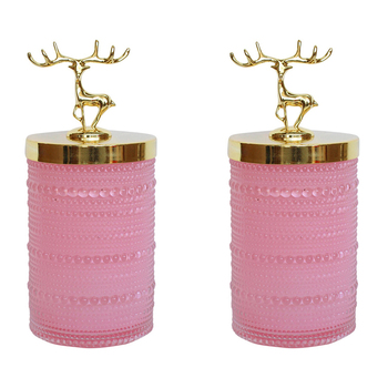 2PK LVD Glass Reindeer Trinket Box Storage Decor 18cm - Tango