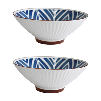 2PK LVD Ceramic 20.5cm Noodle Bowl Moroc Round Dinnerware - White/Blue