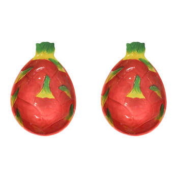 2PK LVD Ceramic 20cm Bowl Dragonfruit Oval Dinnerware - Red