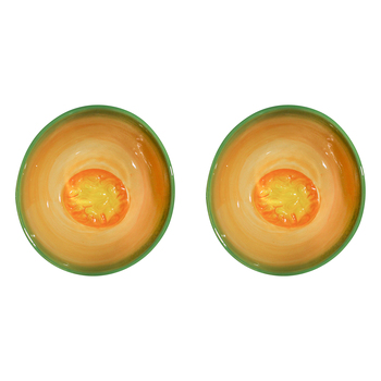 2PK LVD Ceramic Rockmelon 15cm Snack Side Bowl Round - Green/Orange