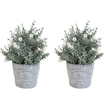 2PK LVD Potted 20cm White Flowers Faux Artificial Plant Decor