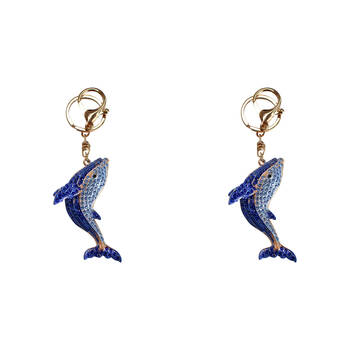 2PK LVD Metal Whale Keyring Women's Accessory 7cm Blue