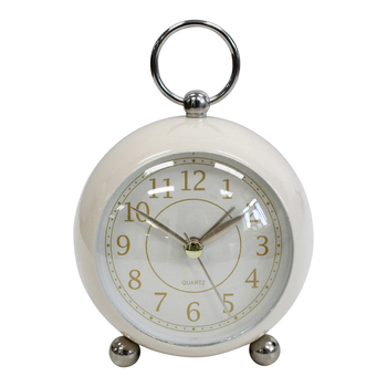 LVD Round Metal Glass Petite 13cm Alarm Clock Bedside Analogue - Ivory