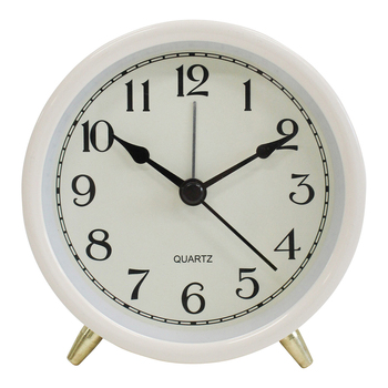 LVD Round Metal Glass Raye 10.5cm Alarm Clock Bedside Analogue - Ivory