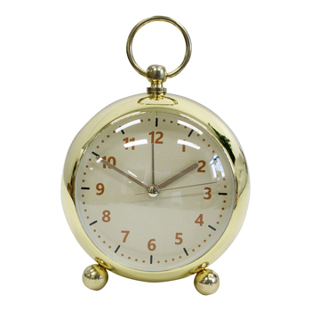 LVD Oval Metal Glass 15cm Alarm Clock Bedside Analogue - Gold