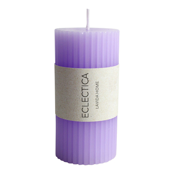 LVD Unscented Ribbed Elegant 10cm Pillar Wax Candle - Grape