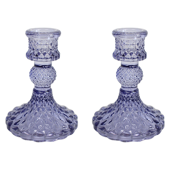 2PK LVD Glass 10cm Small Taper Stick Candle Holder - Blackberry