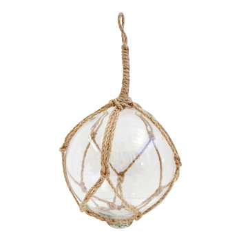 LVD Glass Round 12cm Ball w/ Jute Rope Hanging Decor Small - Clear