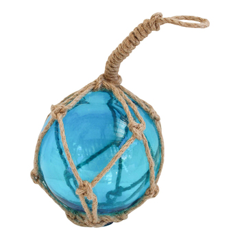 LVD Glass Round 12cm Ball w/ Jute Rope Hanging Home Decor Small - Azure