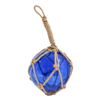 LVD Glass Round 12cm Ball w/ Jute Rope Hanging Home Decor Small - Cobalt