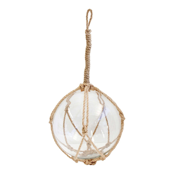 LVD Glass Round 20cm Ball w/ Jute Rope Hanging Home Decor Large - Clear