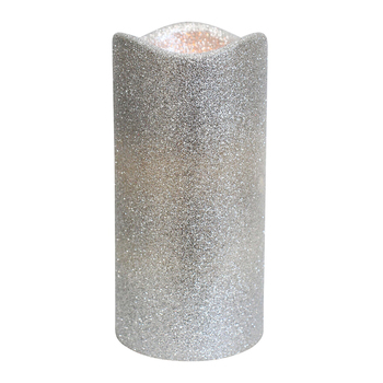 LVD Flameless Lustre 15cm Plastic Wax Pillar Candle Large - Silver