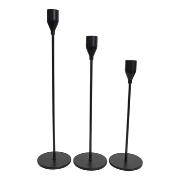 LVD 3pc Metal 24/29/34cm Stick/Taper Candle Holder Set - Black