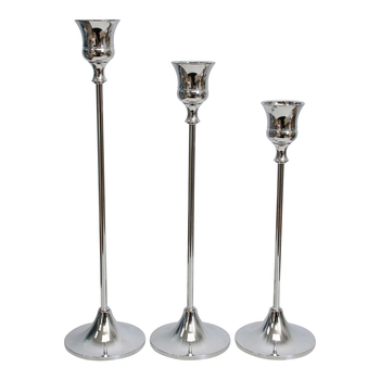 LVD 3pc Metal 26/31/36cm Stick/Taper Candle Holder Set - Silver