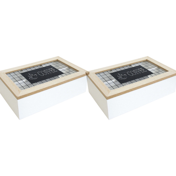 2PK LVD MDF/Glass 23cm Coffee Box Home/Kitchen Organiser Large - White/Natural