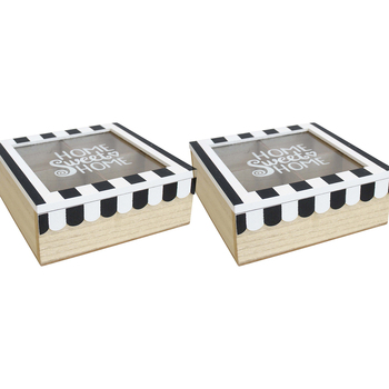 2PK LVD Cafe MDF/Glass 18cm Home Box Kitchen Coffee/Teabags Organiser Small