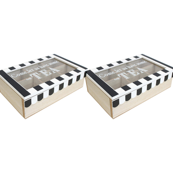 2PK LVD Cafe MDF/Glass 23cm Tea Box Kitchen Coffee/Teabags Organiser Large