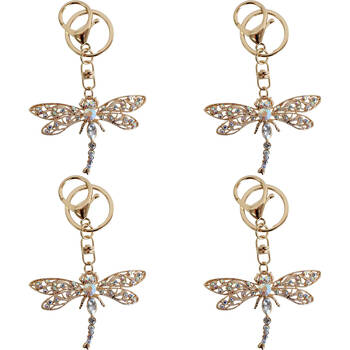 4PK LVD Metal Dragonfly Keyring Women's Accessory 10cm Gold