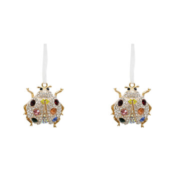 2PK LVD Metal/Ribbon 5cm Lady Bug Ornament Hanging Charm/Figurine