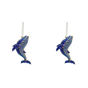 2PK LVD Metal/Ribbon 7.5cm Blue Whale Ornament Hanging Charm - Gold