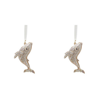 2PK LVD Metal/Ribbon 7.5cm Blue Whale Ornament Hanging Charm - Gold